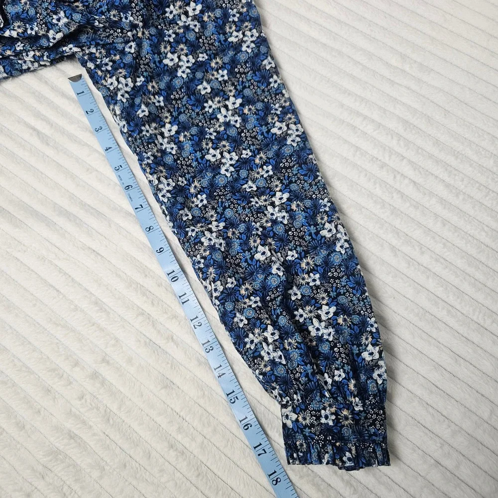 Talbots‎ Floral Pintuck Blouse Womens L Blue 100% Cotton Boho Cottagecore Spring